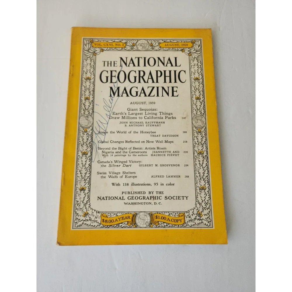 National Geographic Magazine August 1959 No Map Writing On Cover
